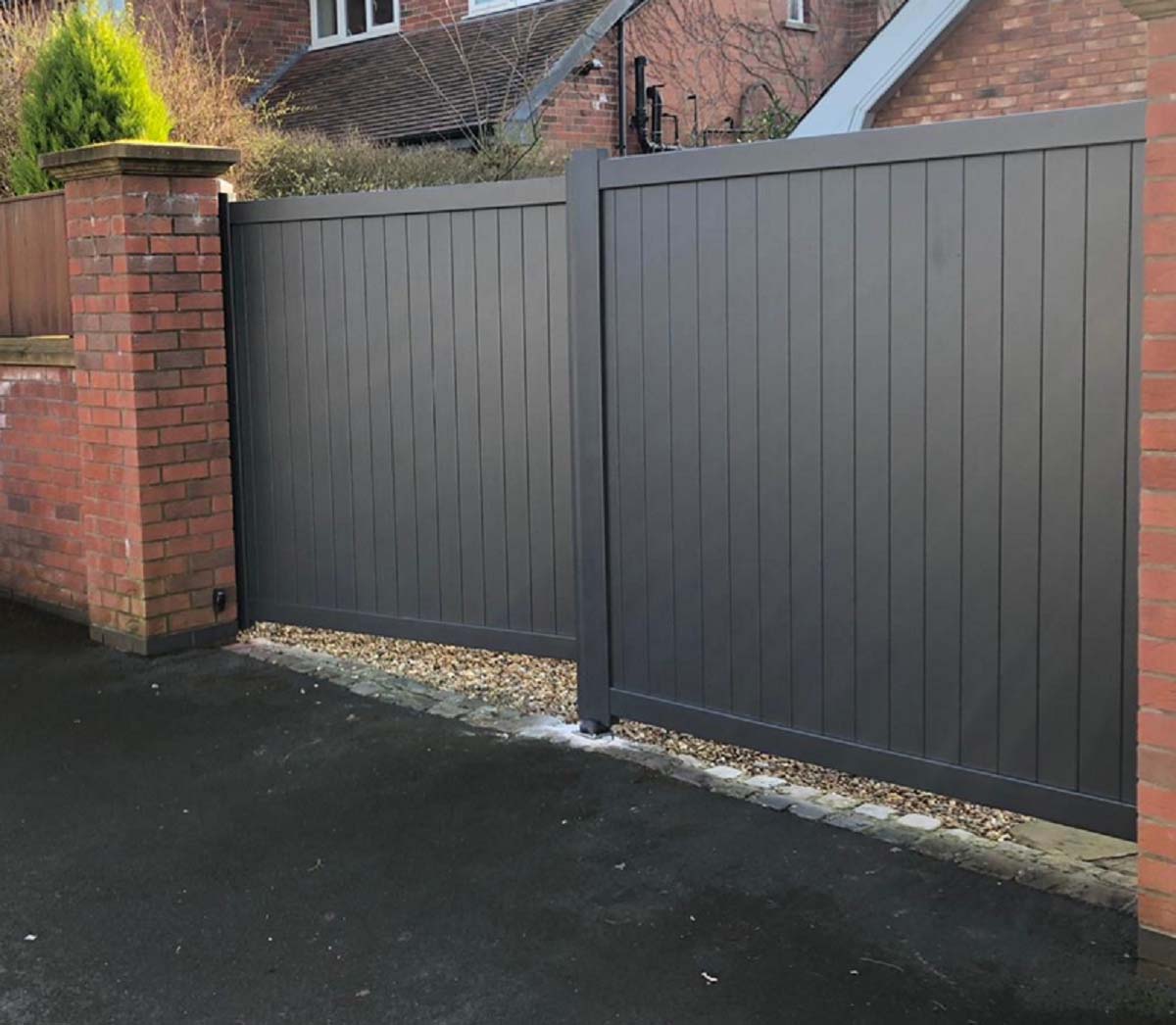 Readymade Anthracite Grey Aluminium Vertical Double Swing Gate - 3250mm Width