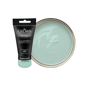 Crown Easyclean Mid Sheen Emulsion Bathroom Paint Tester Pot - Soft Duck Egg - 40ml