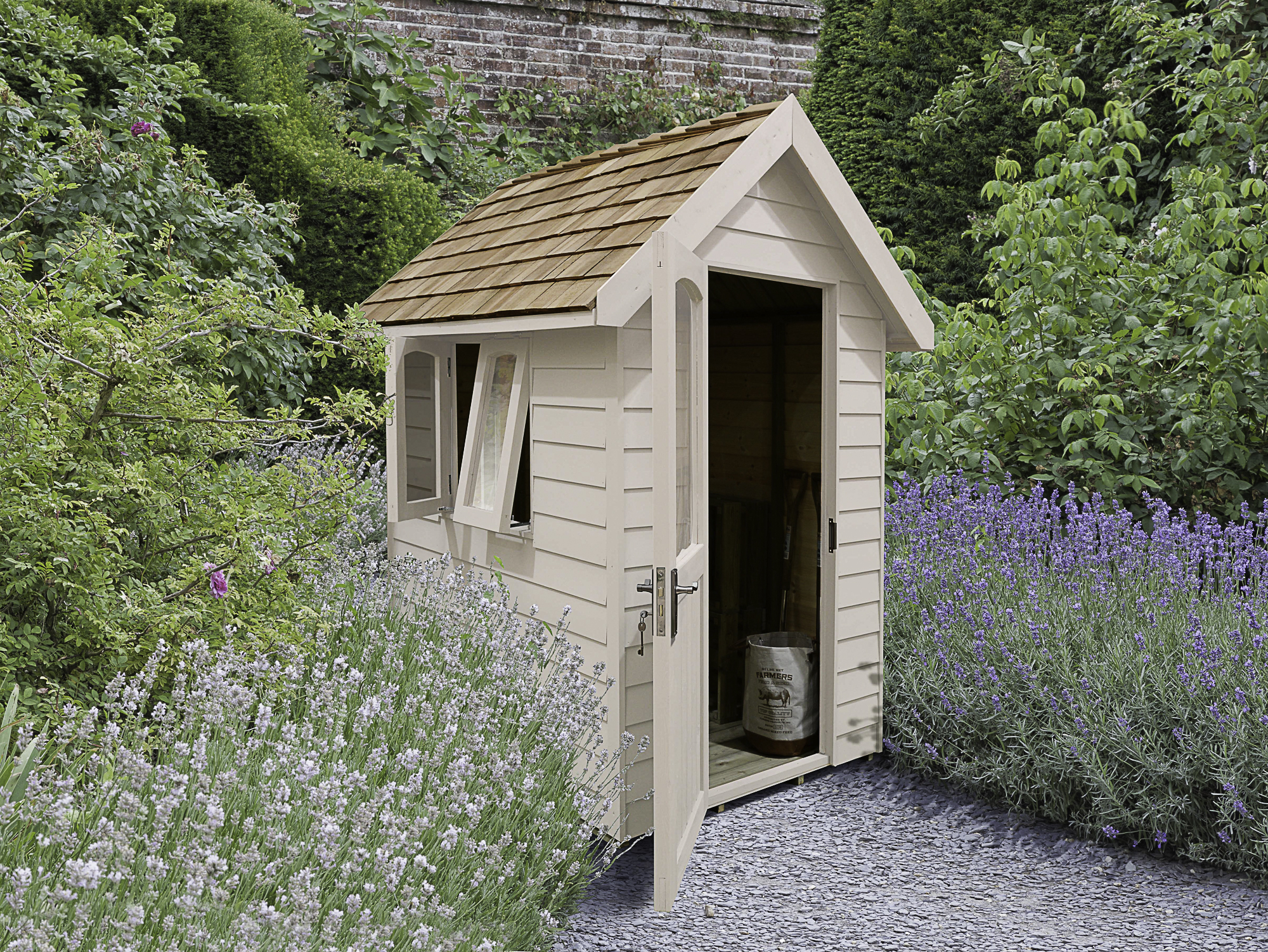 Forest Garden Apex Redwood Overlap Forest Retreat Shed Cream with Assembly - 6 x 4ft
