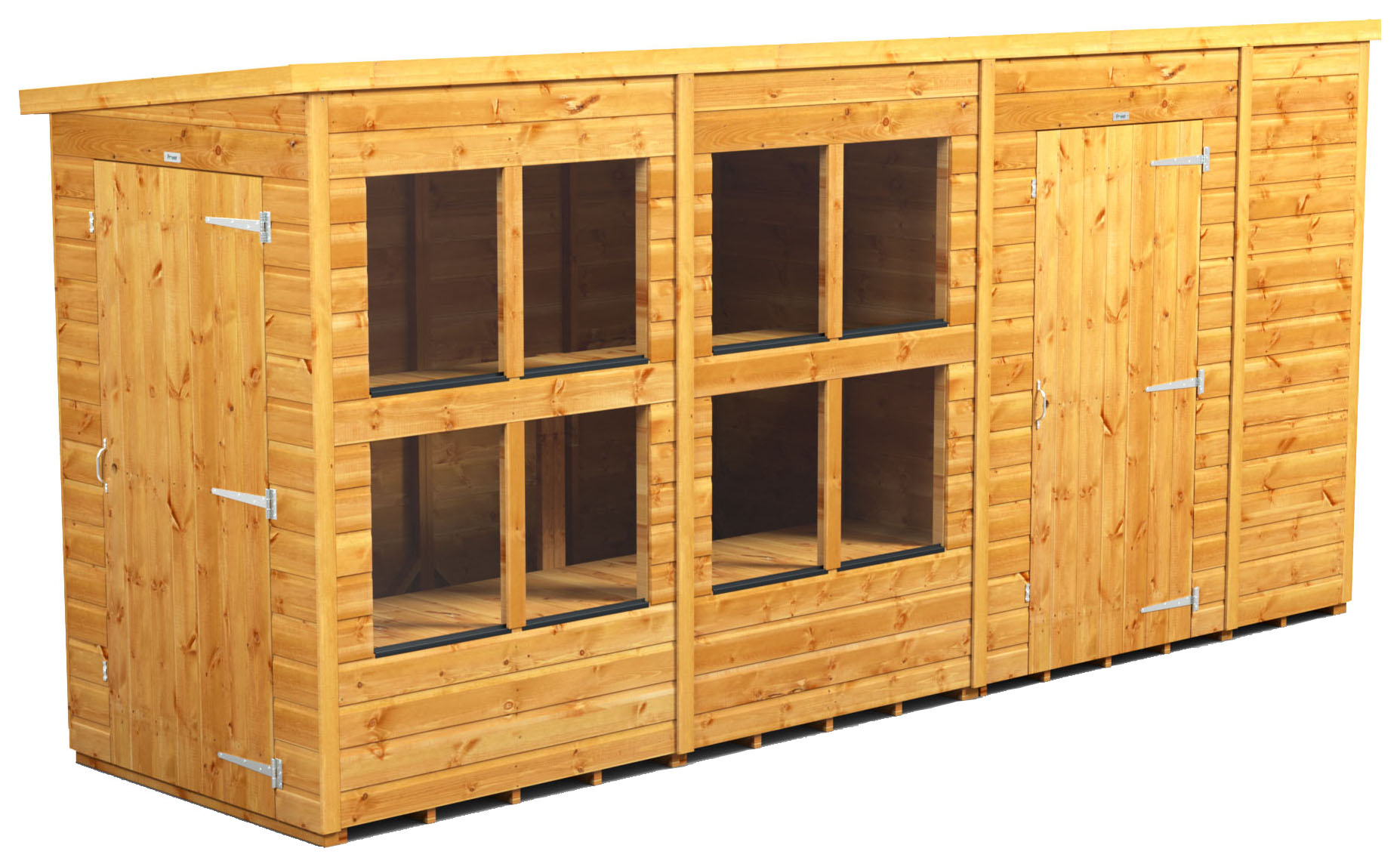 Power Sheds 14 x 4ft Pent Shiplap Dip Treated Potting Shed - Including Side Store