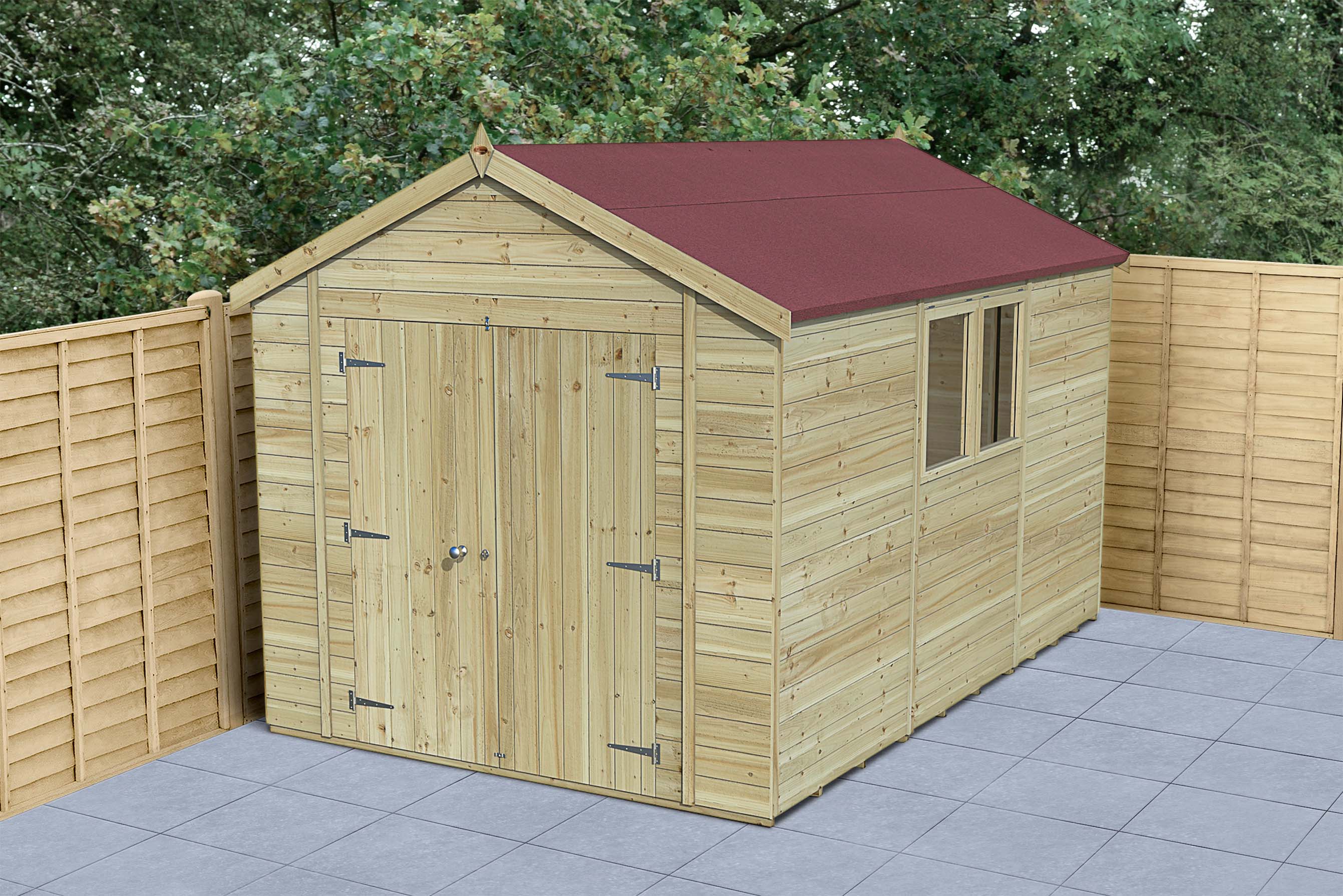 Forest Garden Timberdale 12 x 8ft Apex Double Door Shed with Base
