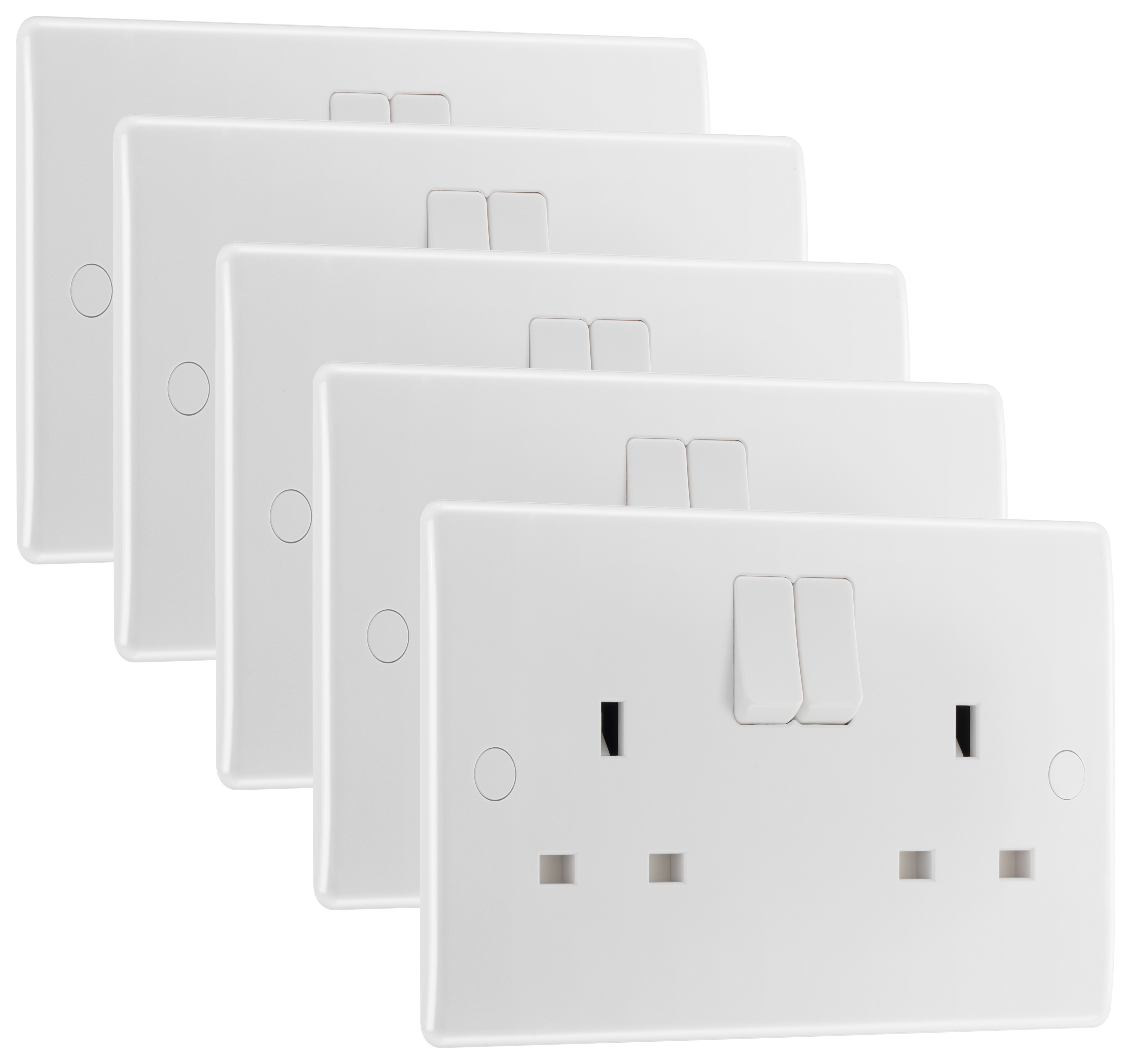 BG Switched 13A White 2 Gang Socket - Pack of 5