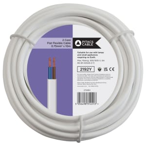 2 Core 2192Y White Flat Flexible Cable - 0.75mm2 - 10m