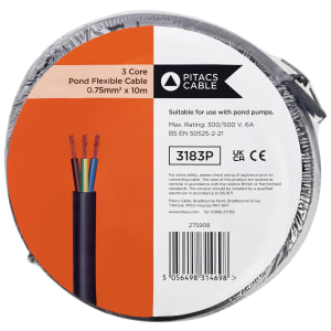 3 Core 3183P Black Pond Flexible Cable - 0.75mm2 - 10m