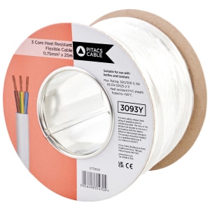 3 Core 3093Y White Heat Resistant Flexible Cable - 0.75mm2 - 25m