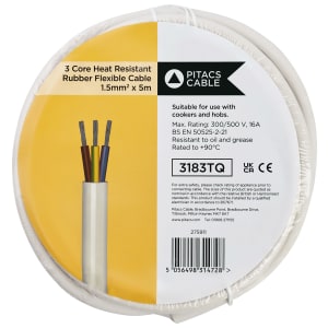 3 Core 3183TQ White Heat Resistant Rubber Flexible Cable - 1.5mm2 - 5m