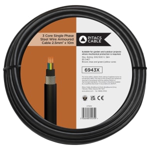 Pitacs 3 Core 6943X Black SWA Armoured Single Phase Cable - 2.5mm - 10m