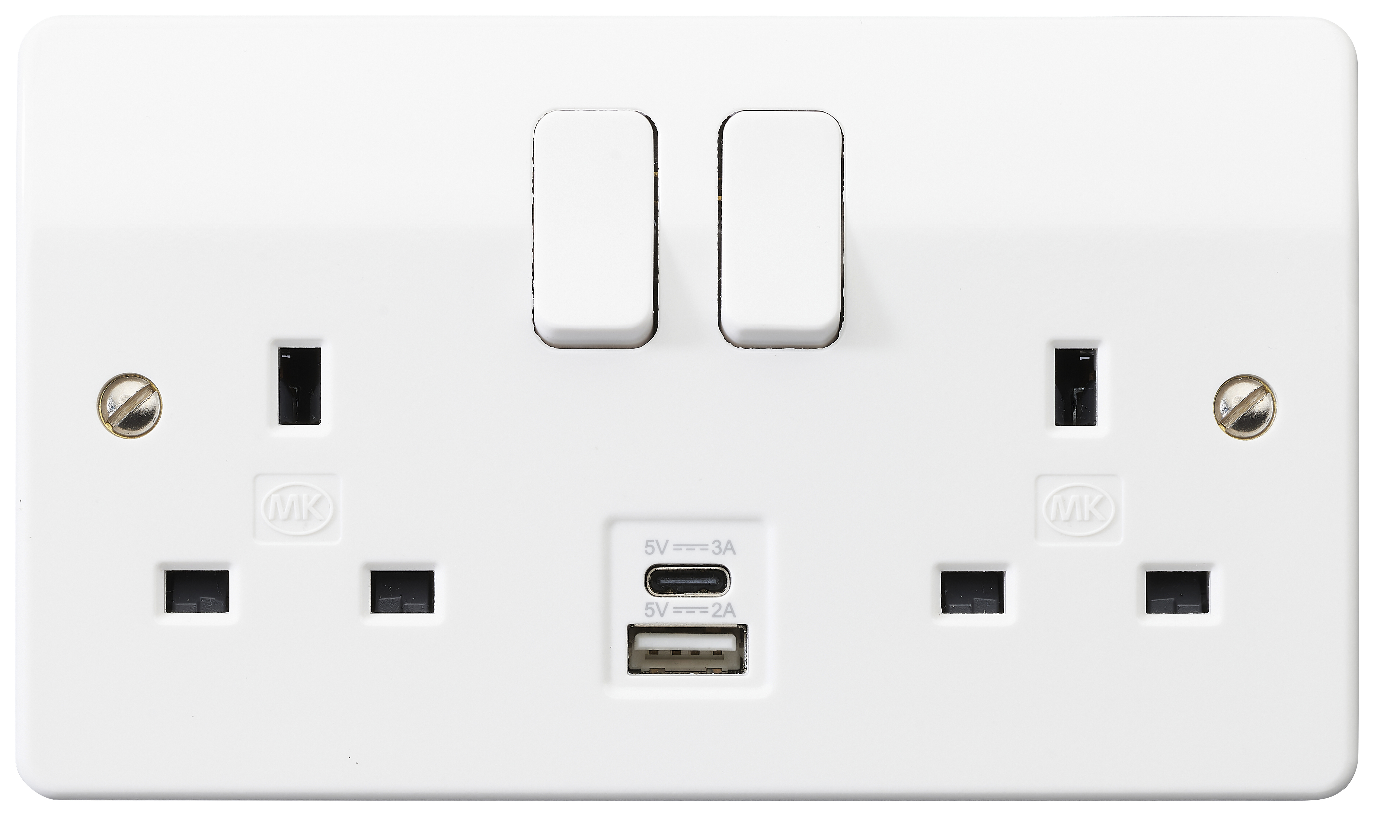 MK Double Switched Socket with 1 x Type C & 1 x Type A USB ports