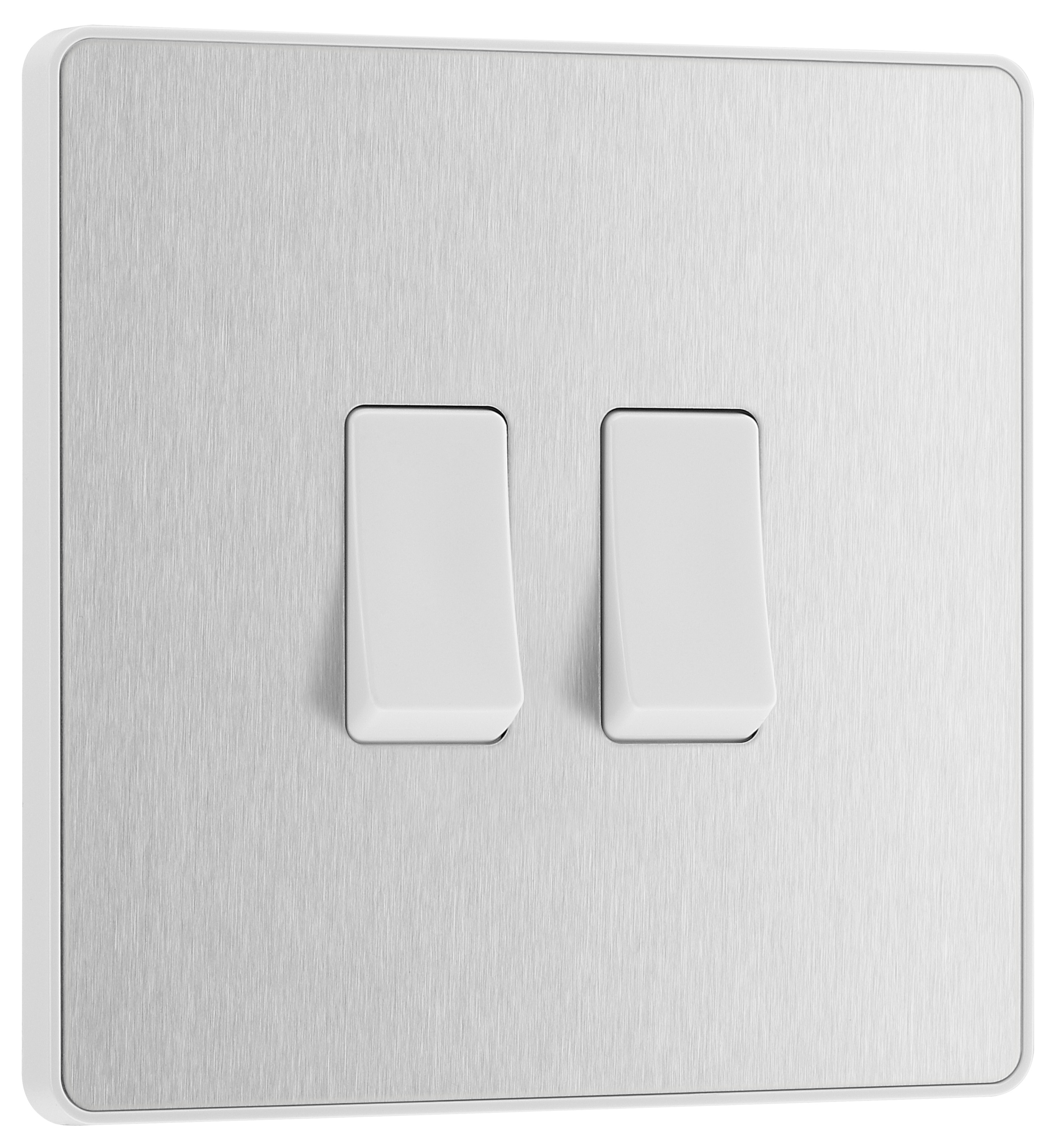 BG Evolve Brushed Steel 20A 16Ax Double Light Switch - 2 Way