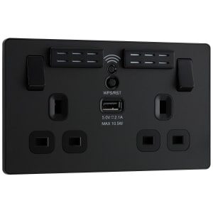 BG Evolve Matt Black 13A Wifi Extender Double Switched Power Socket & 1 x USB (2.1A)