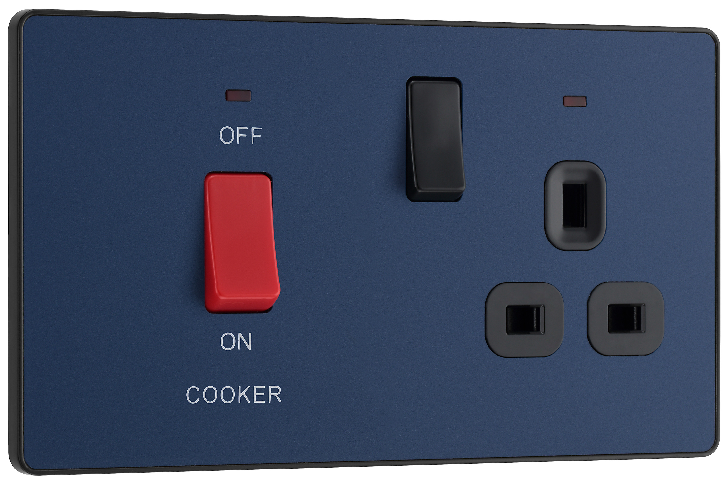 BG Evolve Matt Blue Chrome Cooker Control Double Pole Socket & Switch with Led Power Indicator