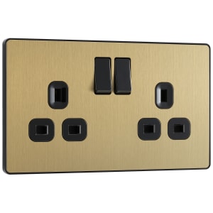 BG Evolve Brushed Brass 13A Double Switched Power Socket