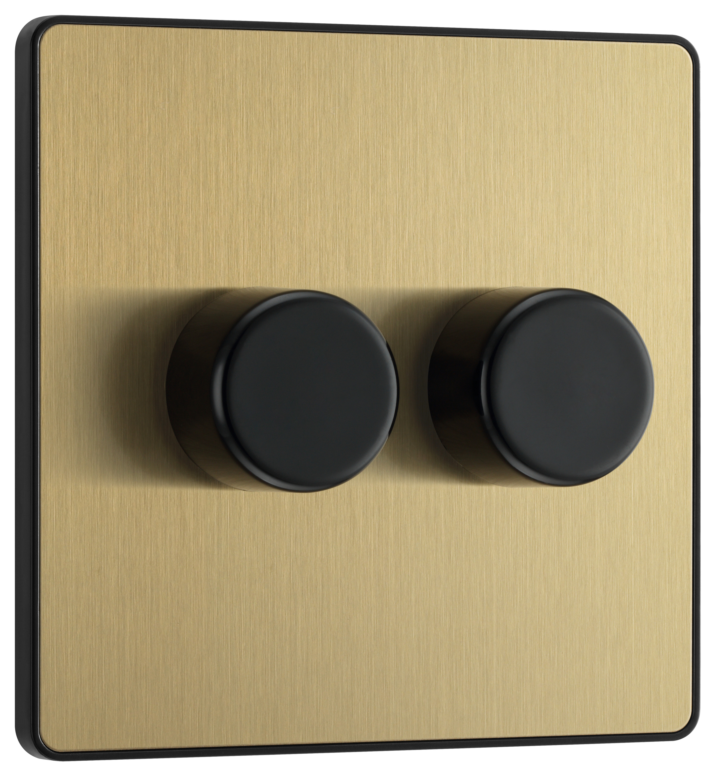 BG Evolve Brushed Brass Trailing Edge Led Double Push On / Off 2-Way Dimmer Switch - 200W