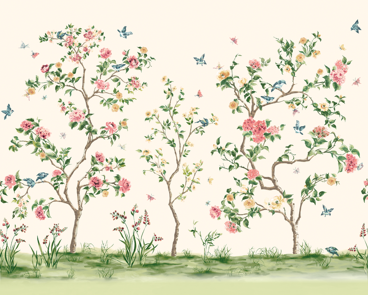 Origin Murals Oriental Flower Tree Cream Wall Mural - 3 x 2.4m