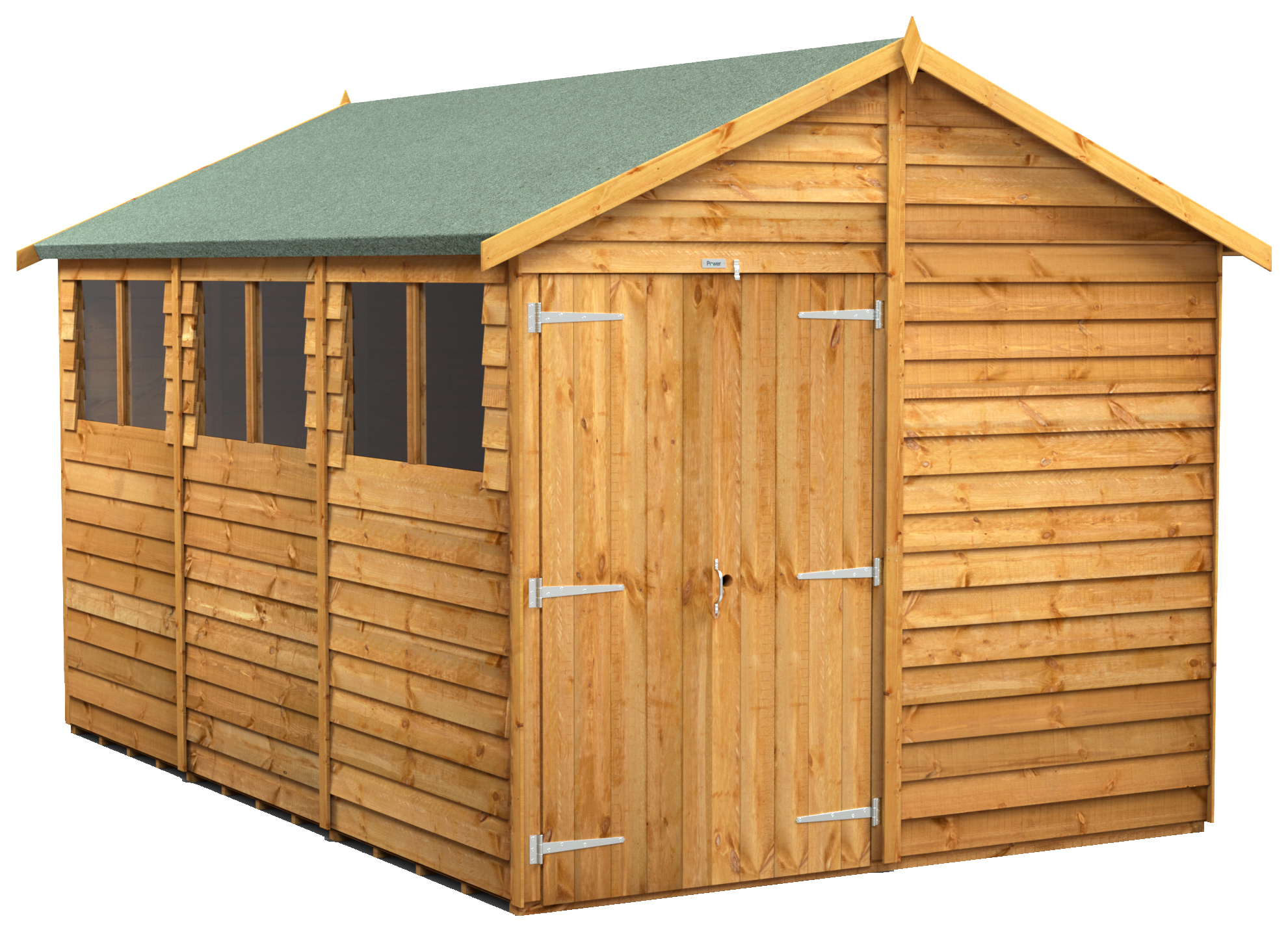 Power Sheds Double Door Apex Overlap Dip Treated Shed - 12 x 8ft