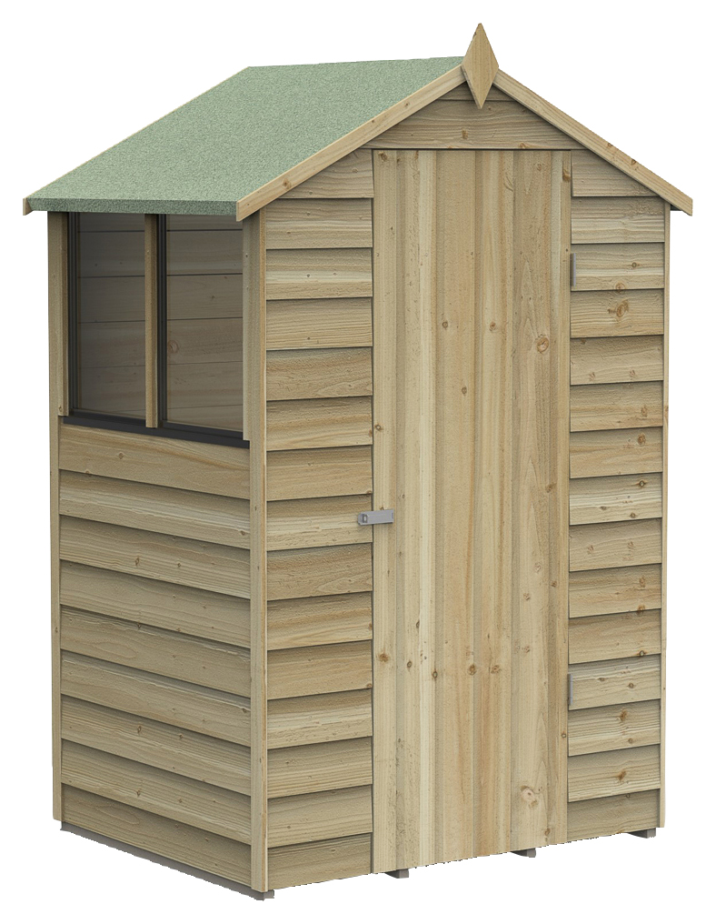 Forest Garden 4 x 3ft 4Life Apex Overlap Pressure Treated Shed with Base and Assembly