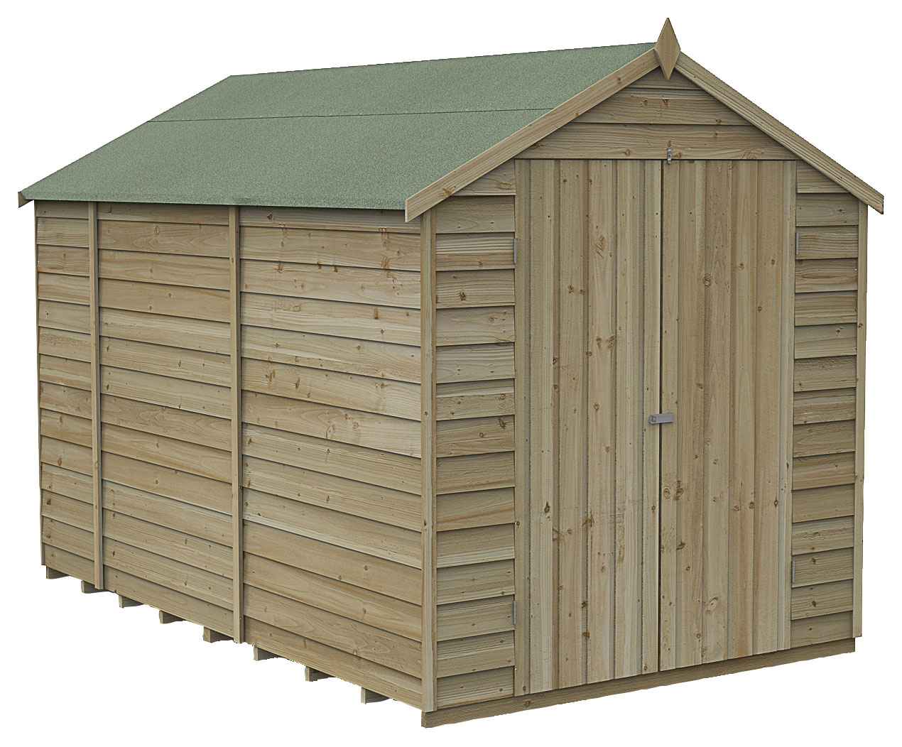 Forest Garden 6 x 10ft 4Life Apex Overlap Pressure Treated Double Door Windowless Shed with Base and Assembly