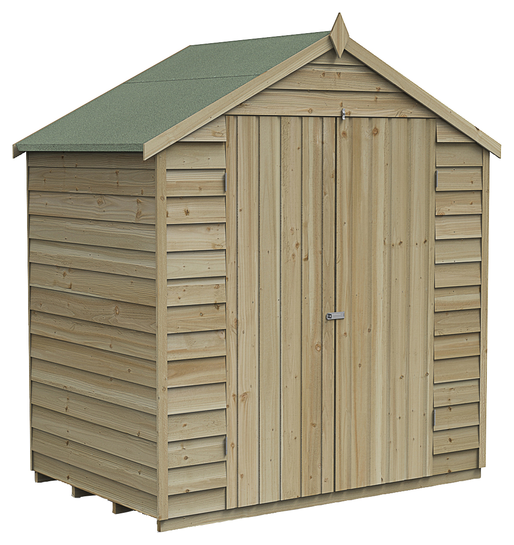 Forest Garden 6 x 4ft 4Life Apex Overlap Pressure Treated Double Door Windowless Shed with Base