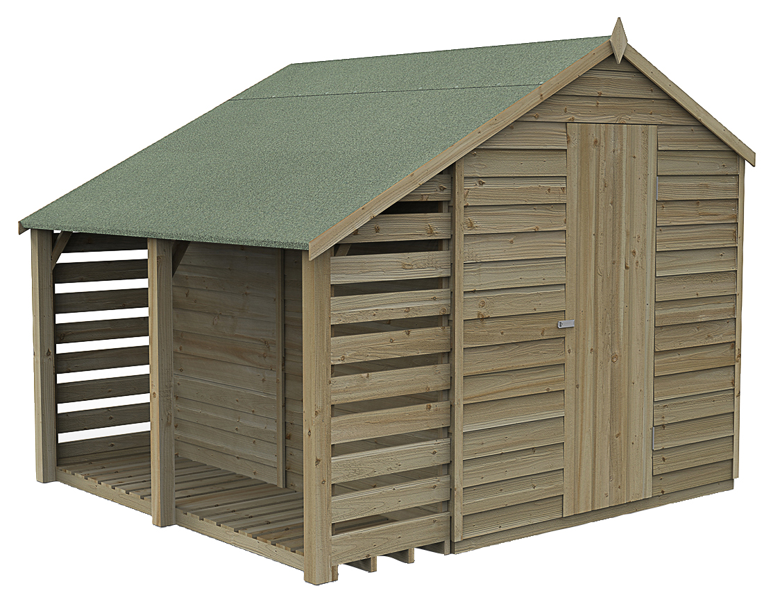 Forest Garden 8 x 6ft 4Life Apex Overlap Pressure Treated Shed with Lean-To