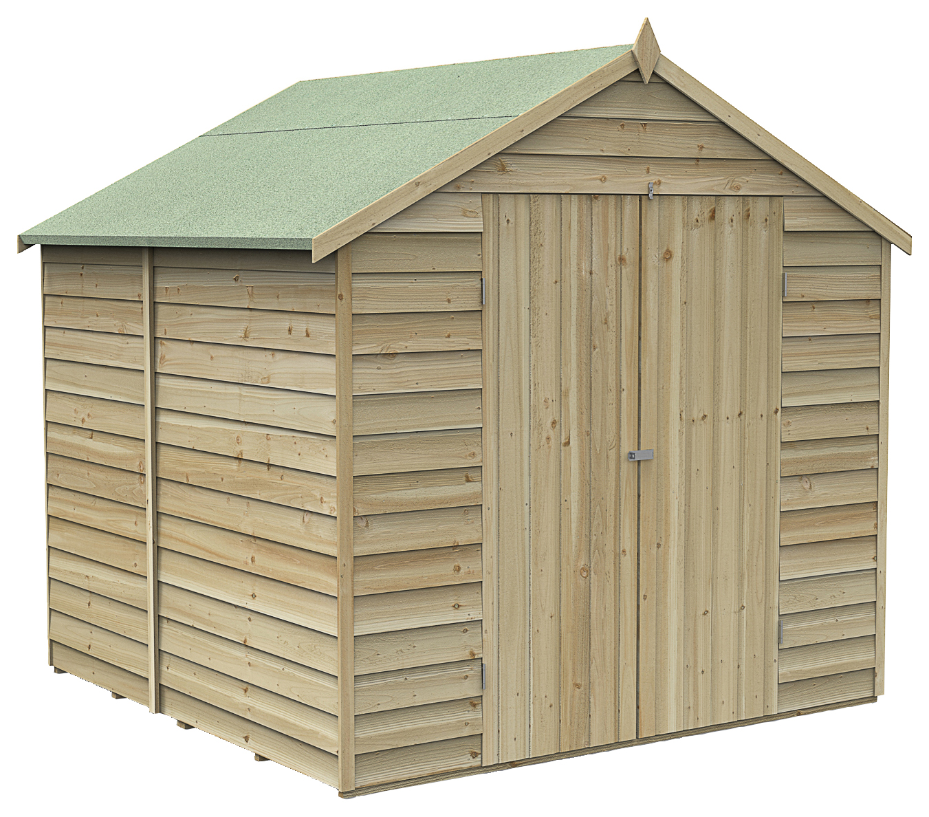 Forest Garden 7 x 7ft 4Life Apex Overlap Pressure Treated Double Door Windowless Shed with Base