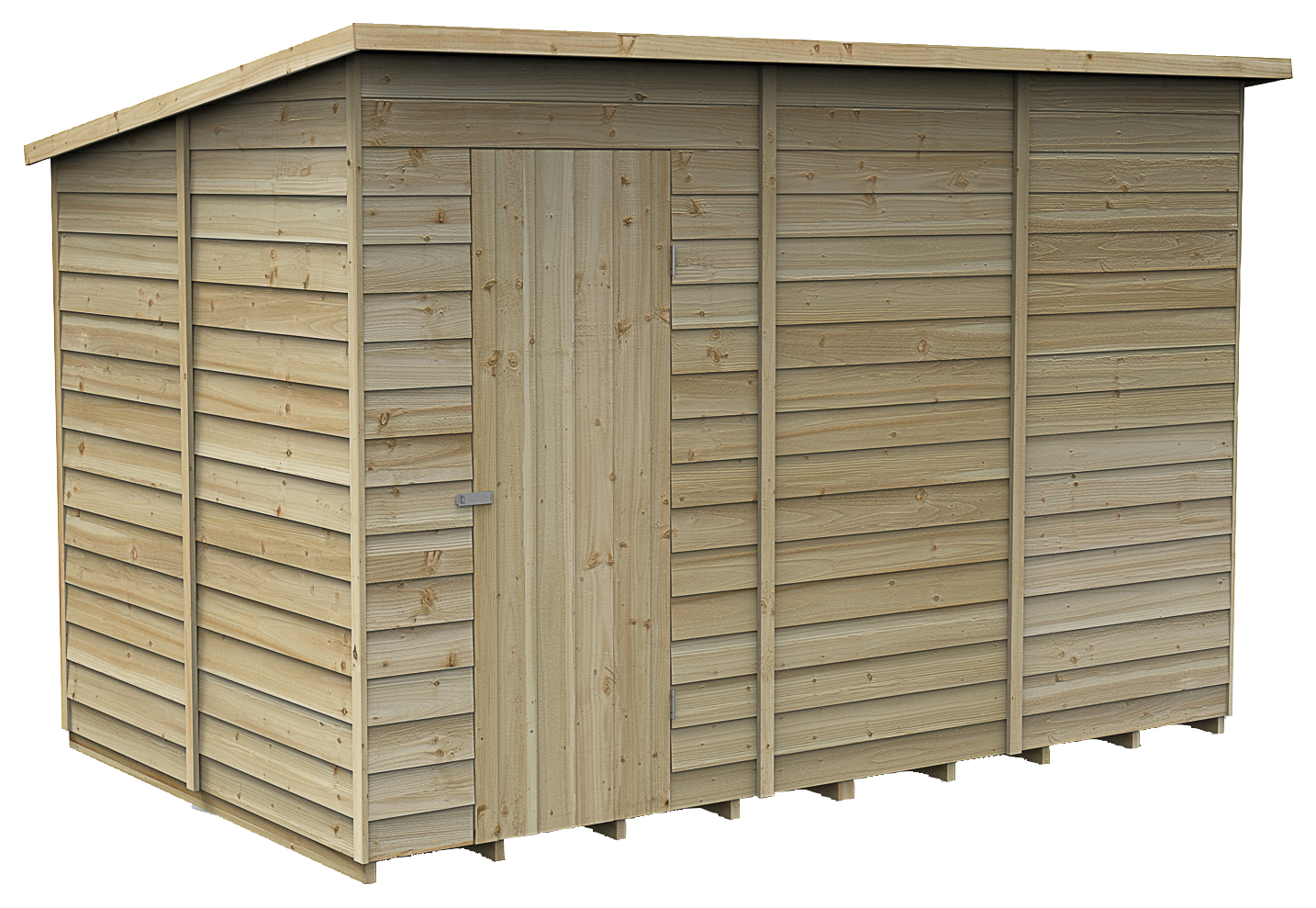 Forest Garden 10 x 6ft 4Life Pent Overlap Pressure Treated Windowless Shed with Base and Assembly