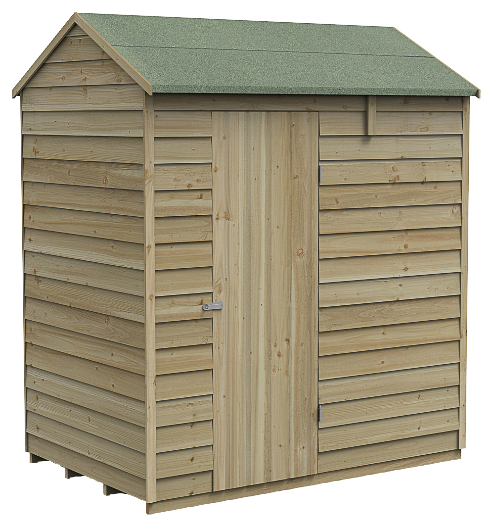 Forest Garden 6 x 4ft 4Life Reverse Apex Overlap Pressure Treated Windowless Shed with Base and Assembly