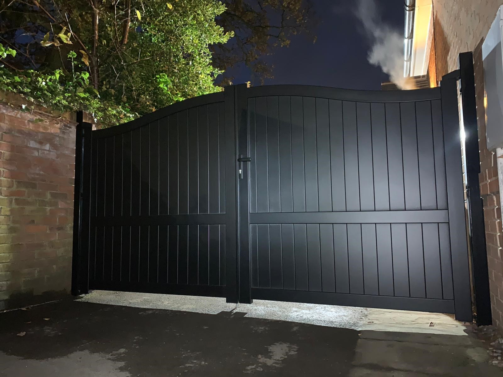 Readymade Black Aluminium Bell Curved Top Double Swing Driveway Gate - 3750mm Width