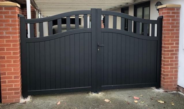 Readymade Black Aluminium Bell Curved Top Double Swing Partial Privacy Driveway Gate - 3000mm Width