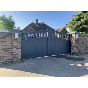 Readymade Anthracite Grey Aluminium Bell Curved Top Double Swing Partial Privacy Driveway Gate - 4000mm Width