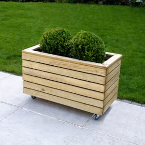 Forest Garden Double Linear Planter with Wheels - 800 x 400 x 496mm