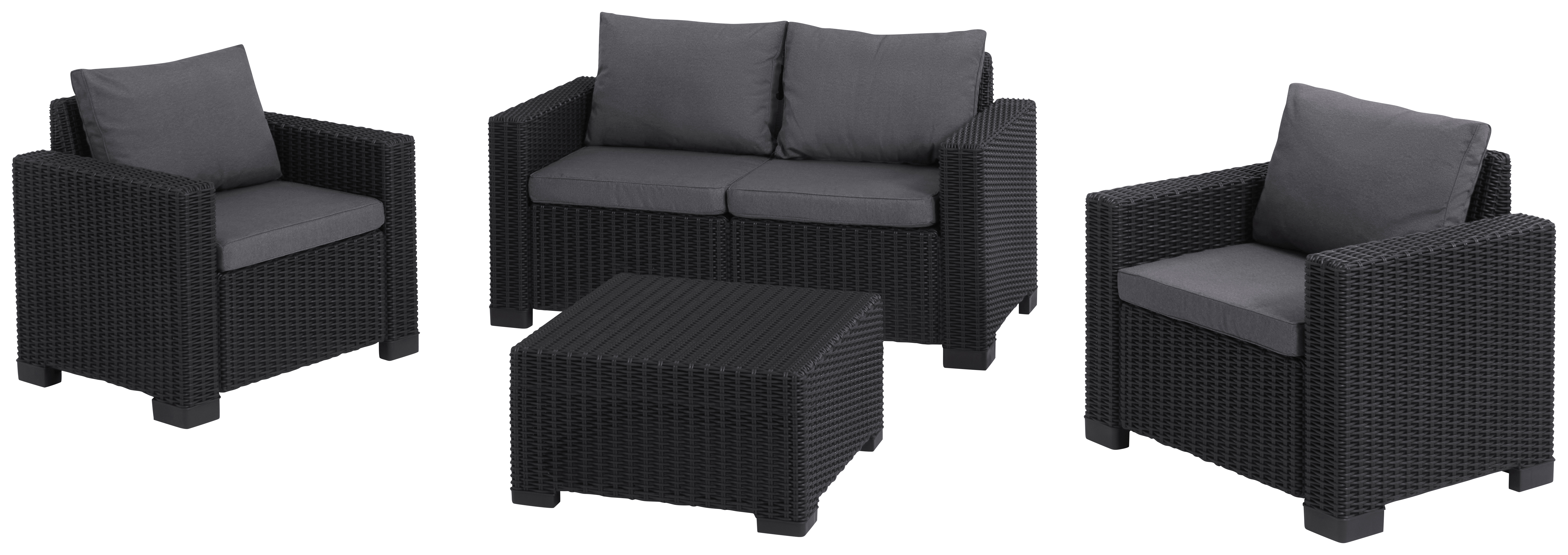 Keter California 4 Seater Outdoor Garden Furniture Lounge Set - Graphite with Grey Cushions