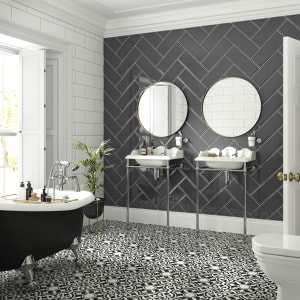 Wickes Boutique Camden Graphite Gloss Ceramic Wall Tile - 150 x 400mm