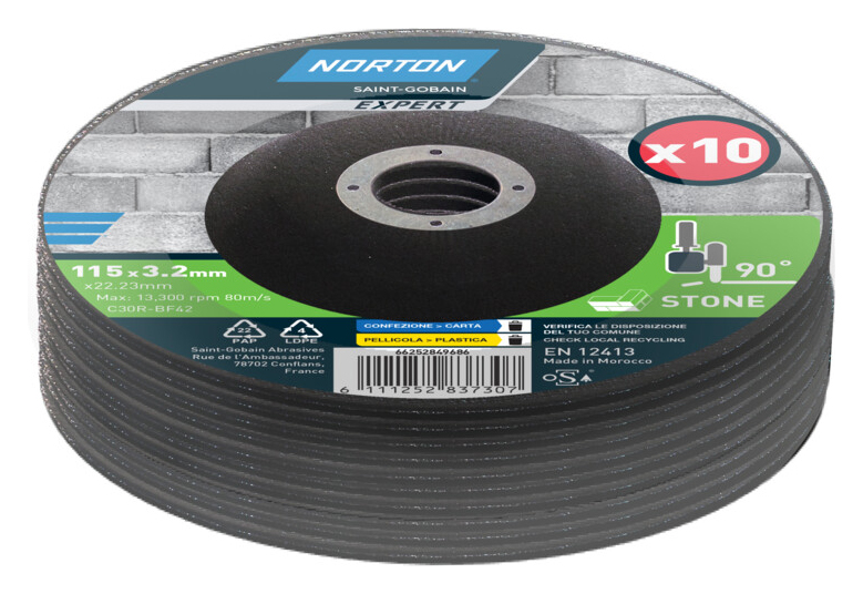 Norton Expert Stone Grinding Disc - 115 x 3.2 x 22.23mm - Pack of 10