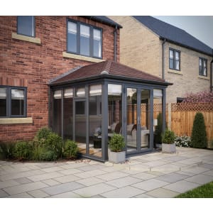SOLid roof Full height Edwardian Conservatory Grey Frames with Rustic Brown Tiles