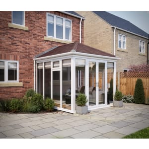 SOLid Roof Full Height Edwardian Conservatory White Frames with Rustic Brown Tiles - 13 x 10ft