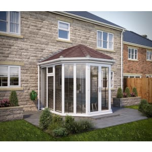 SOLid Roof Full Height Victorian Conservatory White Frames with Rustic Brown Tiles - 13 x 13ft