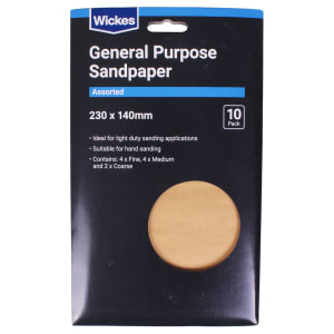 Wickes General Purpose Assorted Sandpaper - 230 x 140mm - Pack of 10