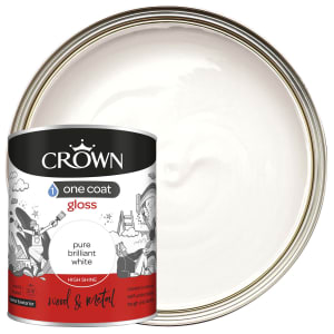 Crown One Coat Gloss Paint - Pure Brilliant White - 750ml