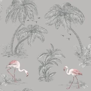 Holden Decor Flamingo Lake Grey & Coral Wallpaper - 10.05m x 53cm