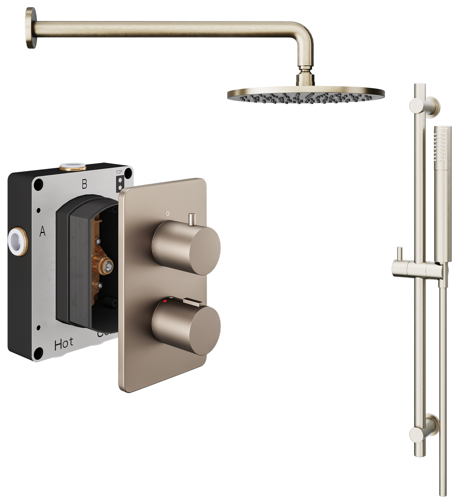 Hadleigh Recessed Dual Control Round Mixer Shower Includes Shower Valve, Shower Head & Riser Rail - Brushed Nickel