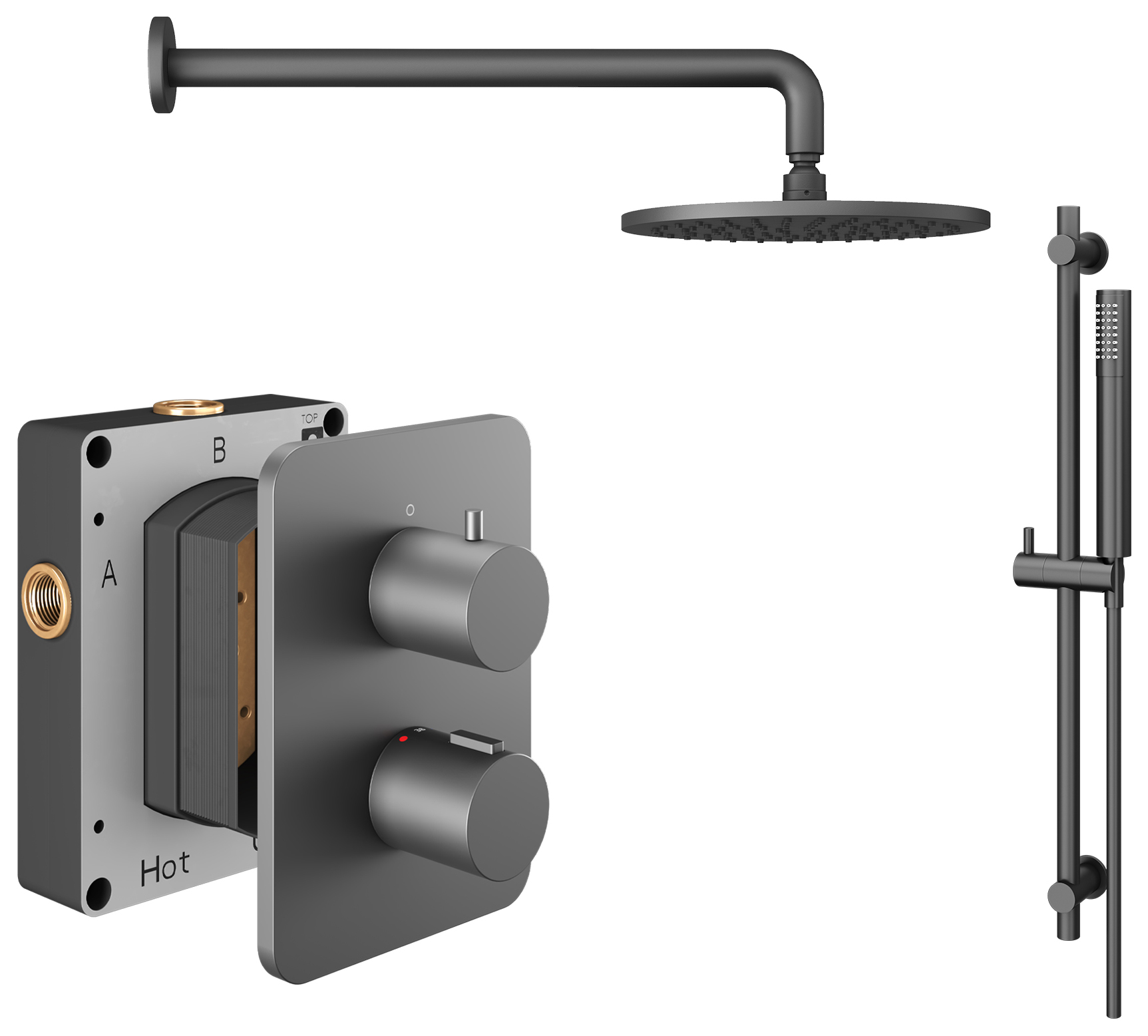 Hadleigh Recessed Dual Control Round Mixer Shower Includes Shower Valve, Shower Head & Riser Rail - Matt Anthracite