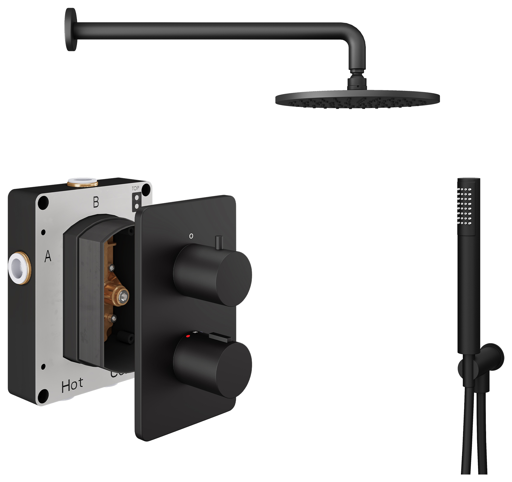 Hadleigh Recessed Dual Control Round Mixer Shower Includes Shower Valve, Shower Head & Riser Rail - Matt Black