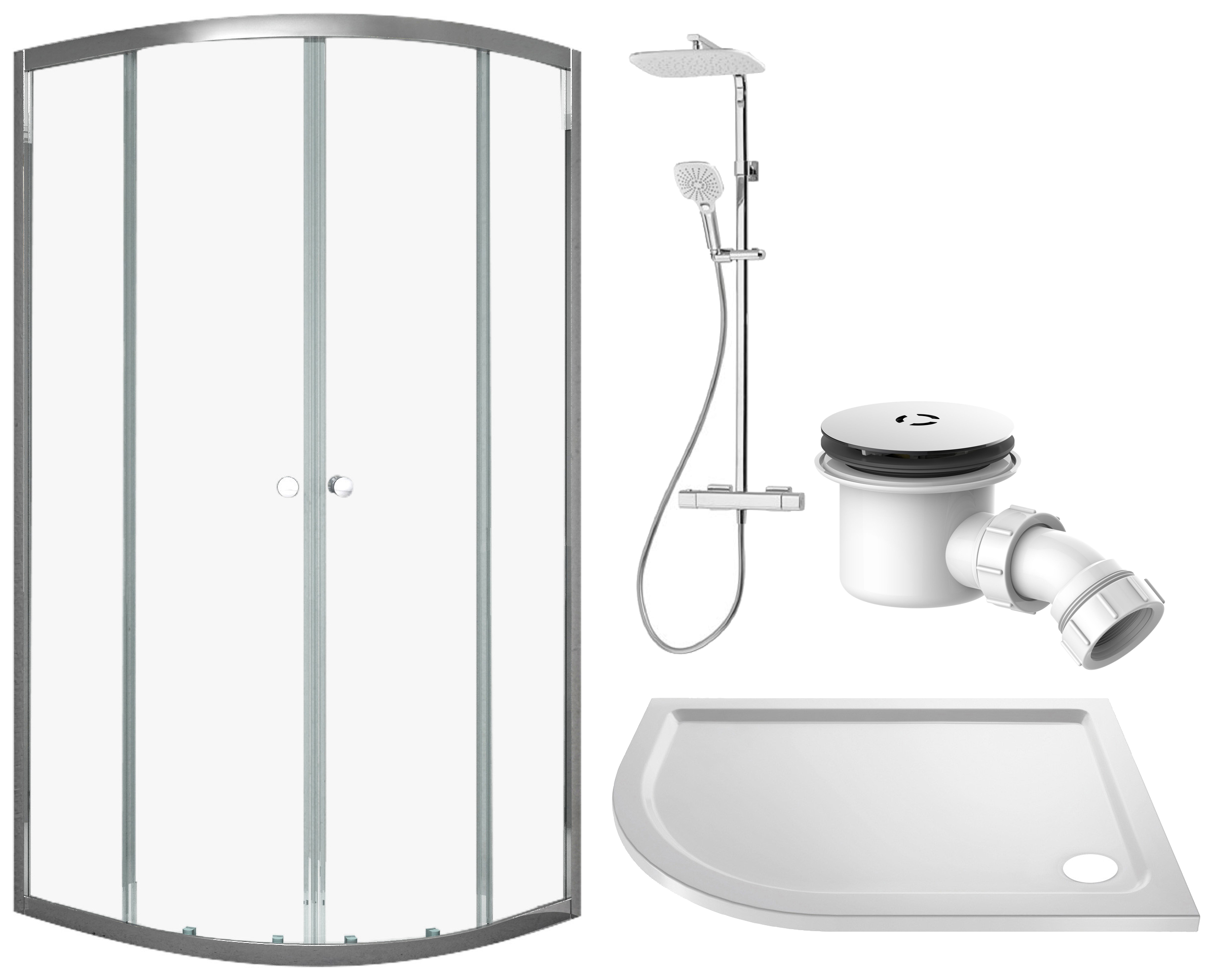 Vision 6mm Chrome Framed Left Hand Offset Quadrant Shower Enclosure with Triton Velino Mixer Shower, Shower Tray & Shower Waste