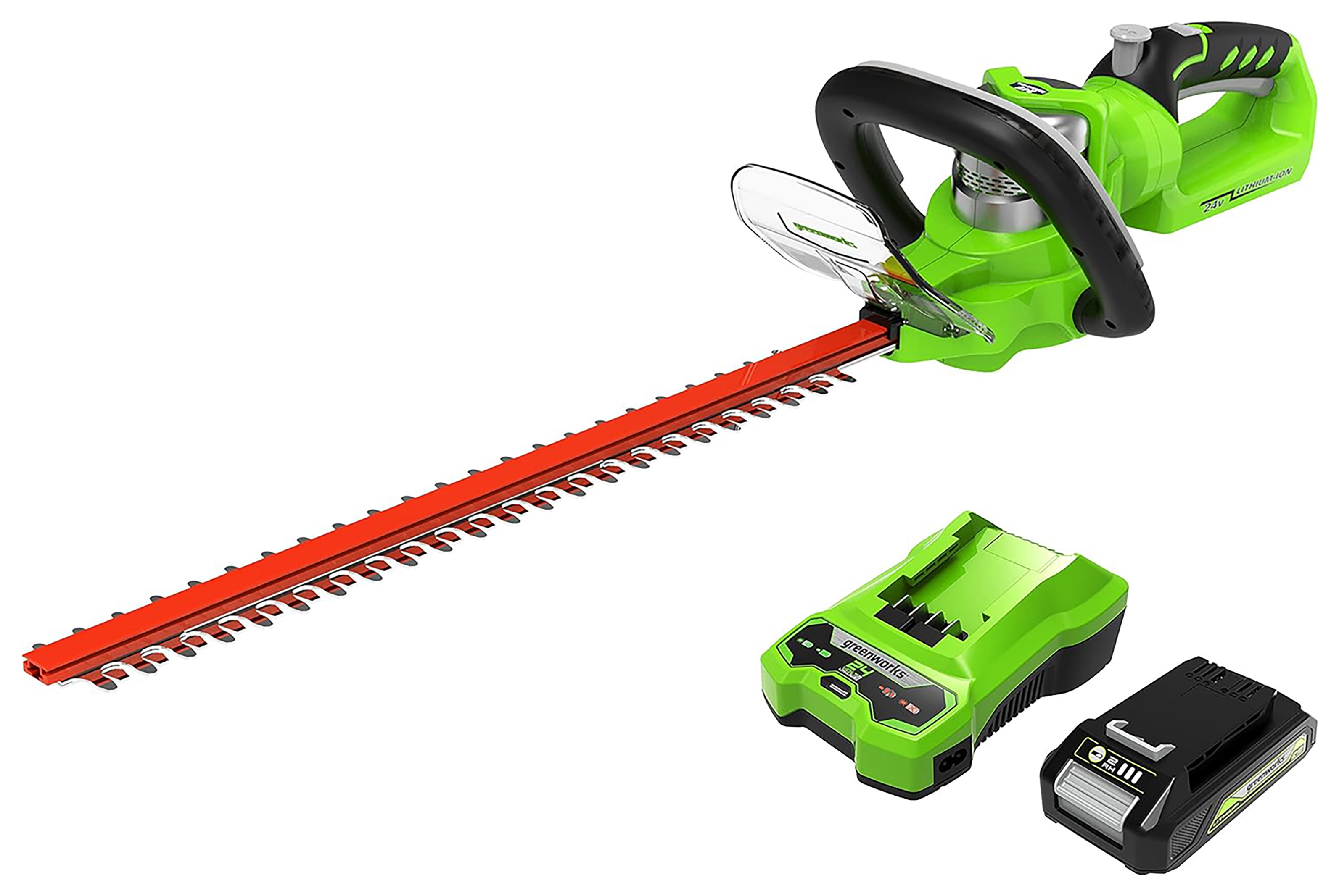 Greenworks 24V Cordless Hedge Trimmer with 2Ah Battery & Universal Charger - 57cm