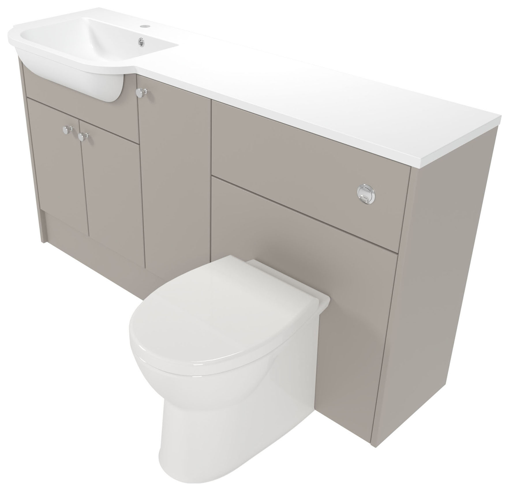 Deccado Benham Soft Suede 1500mm Fitted Vanity & Toilet Pan Unit Combination with Basin