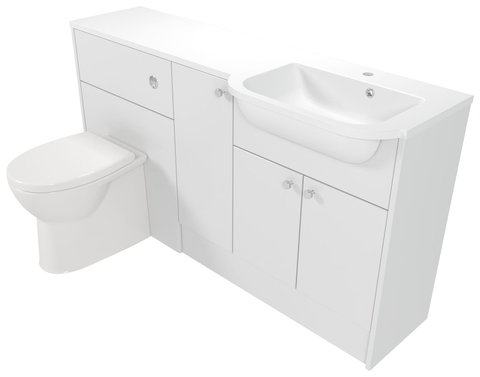 Deccado Benham Bright White 1500mm Fitted Vanity & Toilet Pan Unit Combination with Basin