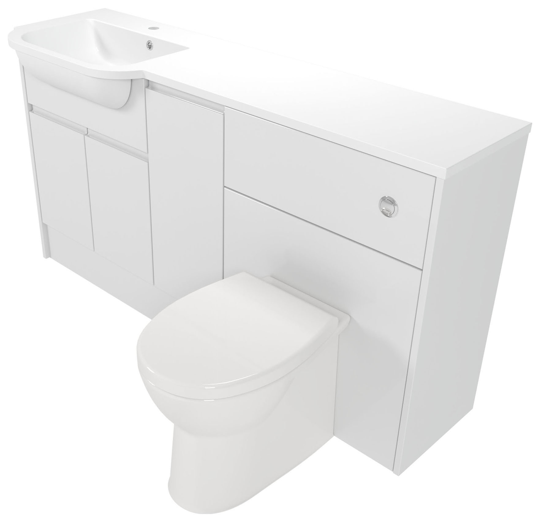 Deccado Clifton Bright White 1500mm Fitted Vanity & Toilet Pan Unit Combination with Basin