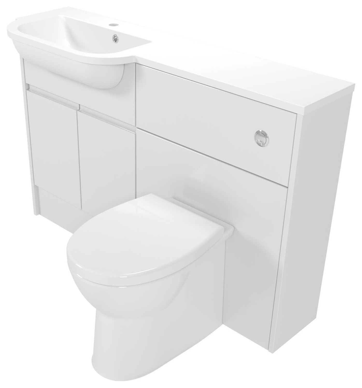Deccado Clifton Bright White 1200mm Slimline Fitted Vanity & Toilet Pan Unit Combination with Basin