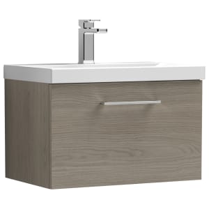 Nuie Arno Solace Oak Wall Hung 1 Drawer Vanity Unit & Basin - 390 x 610mm