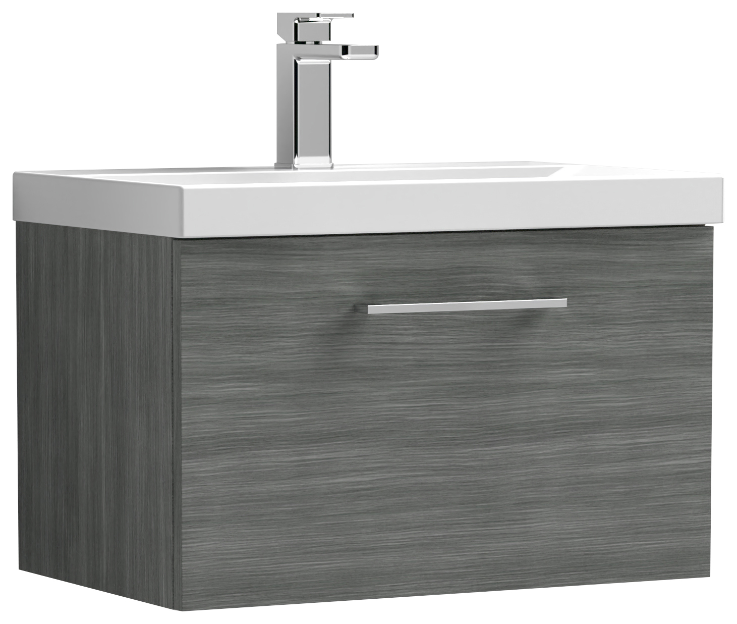 Nuie Arno Anthracite Woodgrain Wall Hung 1 Drawer Vanity Unit & Basin - 390 x 610mm
